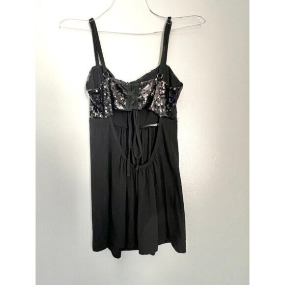 Women’s Black Sequin Y2K Tank Top Sz. SM - Picture 4 of 7